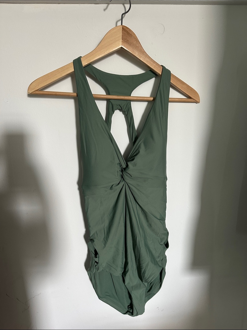 Cute Twist Front One-Piece Swimsuit in Olive Green Prana